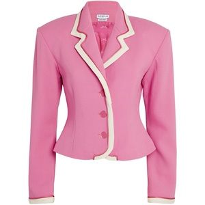 Rowen Rose Womens Contrast Detail Short Crepe Blazer Jacket Pink Wool Size FR 34